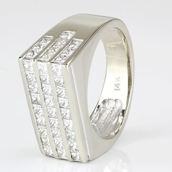 Jewelry - 14k White Gold Princess-Cut Diamond Modern Offset Anniversary Band Cocktail Ring